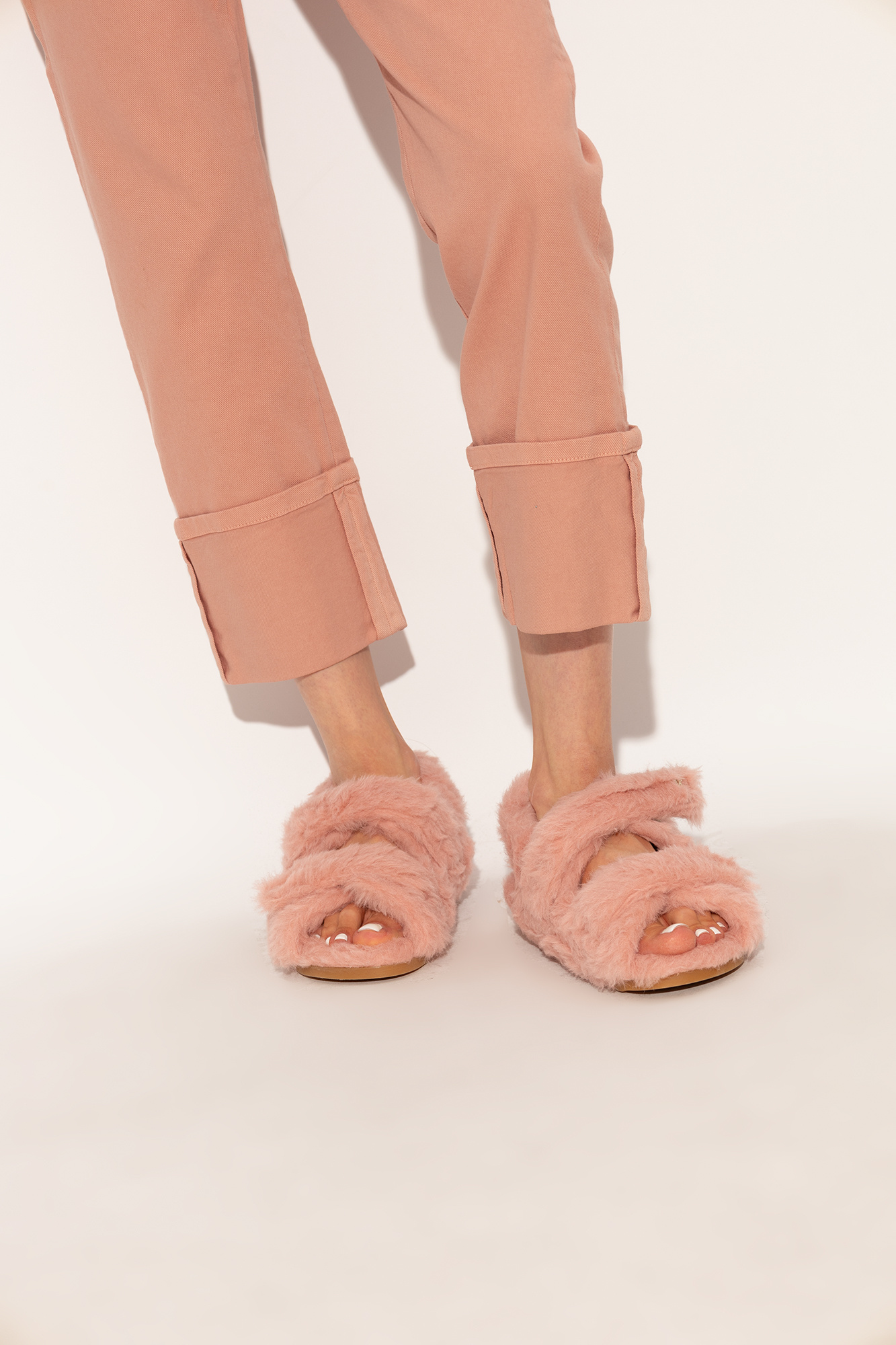 Pink sales fur sandals